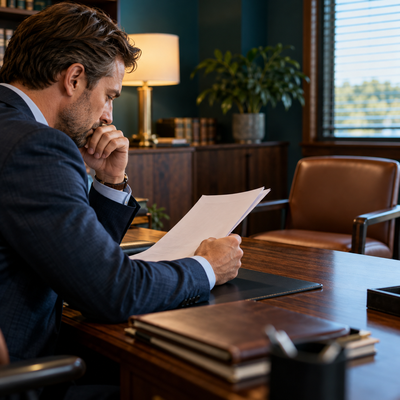 Attorney reviewing a witness statement after an assault complaint